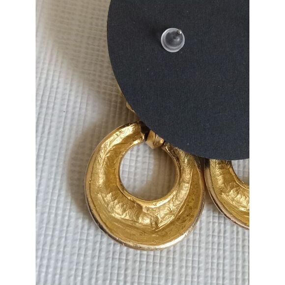 Vintage Anne Klein Gold Toned Metal Door Knocker Post Back Statement Earrings - Picture 9 of 9
